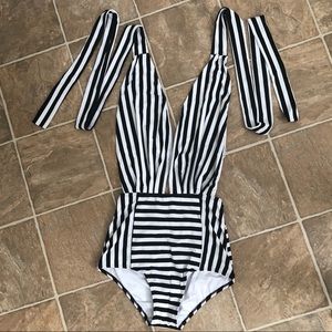 Backless striped one piece SWIM SUIT
